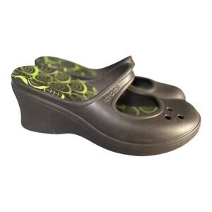 Crocs Women’s Frances Brown Wedge Slip On Mary Jane Shoes Size-8
